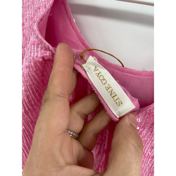 Stine Goya Amelia Dusty Pink Sequin Babydoll Puff Sleeve Midi Dress Size S NWT - Picture 6 of 7